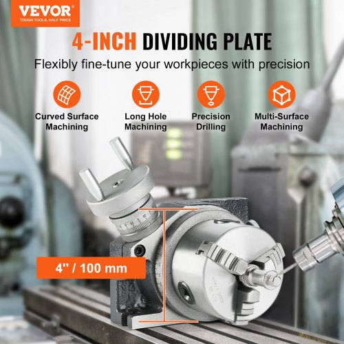 VEVOR Drehtisch für Fräsmaschinen, 4''/100 mm, horizontales vertikales Modell, Präzisionsfräsdrehtisch, mit 3,1''/80 mm 3-Backenfutter, M10-T-Bolzenmuttern, für Frästechnik-Indizierungswerkzeuge