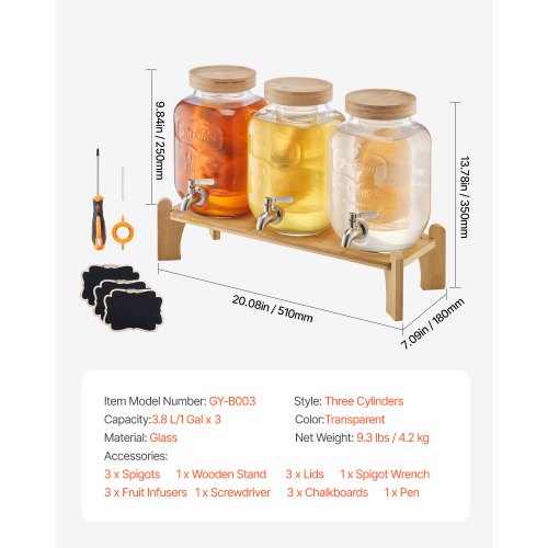 VEVOR Getränkespender 3x3,8L Saftspender mit Zapfhahn für Partys Bars Glas