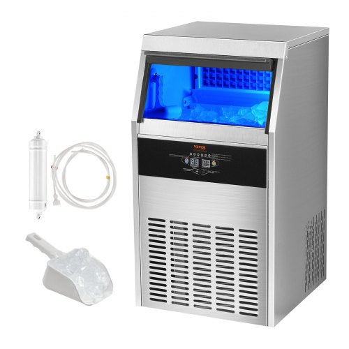 VEVOR Kommerzieller Eiswürfelbereiter Eismaschine 47 kg / 24 h, Leichte Würfeleismaschine 15 kg Eisspeicherkapazität 50 Stk. Eiswürfel, Edelstahl Eiswürfelbereiter inkl. Wasserfilter &amp; Eisschaufel