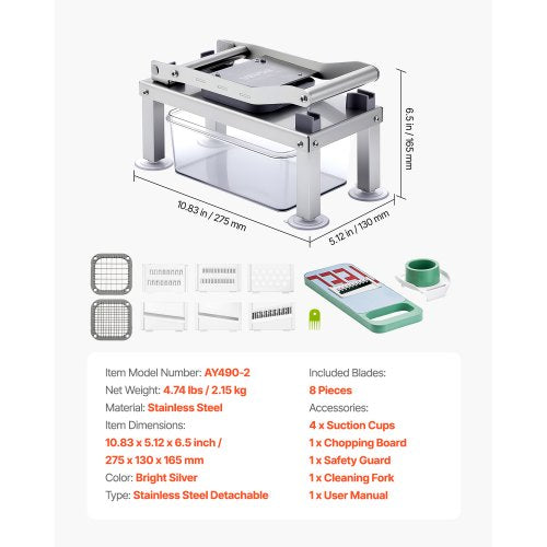 VEVOR Gemüseschneider Multischneider Set Lebensmittel-Veggie-Chopper 8 Klingen