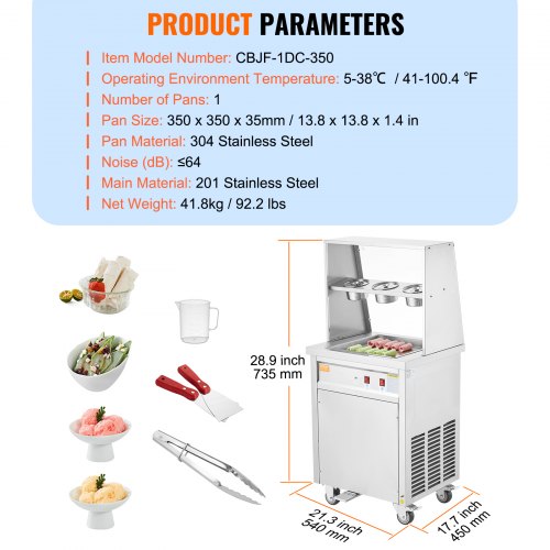 VEVOR Maschine für Frittierte Eisrollen, Quadratische 35,4 x 35,4 cm Große Pfanne zum Frittieren von Eis, Kommerzielle Eismaschine aus Edelstahl mit Kompressor und 2 Schabern