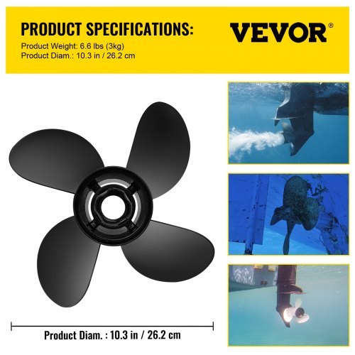 VEVOR Außenbordpropeller, Ersetzt OEM 48-8M8026630, 4-Blatt 26,2 x 33 cm Aluminium-Bootspropeller, Kompatibel mit Mercury Mariner 25 PS Bigfoot/Command Thrust 60 PS Außenbordmotor
