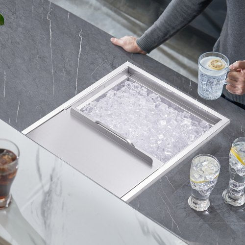 VEVOR 55,23 L Drop-in-Eisbox, 608 x 457 x 333 mm Edelstahl-Eiskühler, Kommerzieller Eisbehälter mit Schiebedeckel, Eingebaute Eisspeichertruhe, Abflussrohr &amp; Ablassstopfen im Lieferumfang Enthalten
