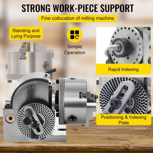 VEVOR Teilapparat mit backenfutter MT2, Rotary Tisch mit Indizierung Höhe der Mitte 100 mm, Dividing Head 23 kg, Rotary Tisch mit Tellern, Eine Starke Unterstützung zu Bearbeitenden Werkstück
