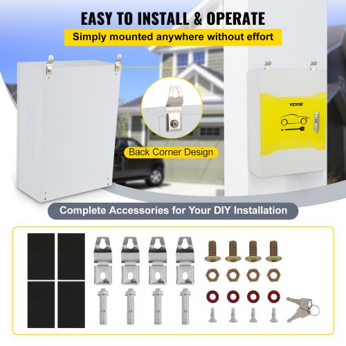 VEVOR Tesla-Ladestationsbox, 70 x 50 x 25 cm, Outdoor-Kabelbox, Ladebox, Kabel-Organizer, IP32 wasserdicht, staubdicht, Cool Roll Steel-Elektrogehäusebox, für Tesla-Wandanschluss