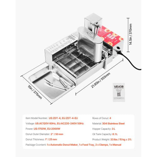 VEVOR Kommerzielle Automatische Donut Maschine Maker 4 Reihen 240 Stk./h