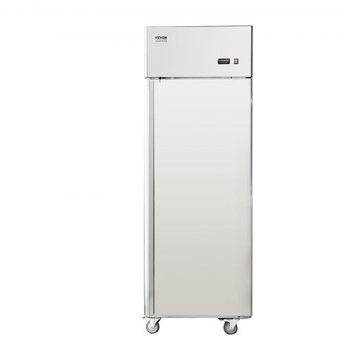 VEVOR Gewerbekühlschrank 570 L, Kühlschrank mit Einzeltür, Edelstahl-Kühlschrank mit automatischer Abtauung, 3 Ablagen, Temperaturregelung von -2 ~ + 8 °C und 4 Rädern