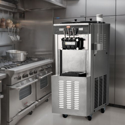 VEVOR Kommerzielle Eismaschine, 34–44 L/h Leistung, 1850 W, Freistehende Softeismaschine mit 3 Geschmacksrichtungen, 2 x 9 L Edelstahlbehälter, LED-Panel Einzelzylindernutzung &amp; Kühlung über Nacht