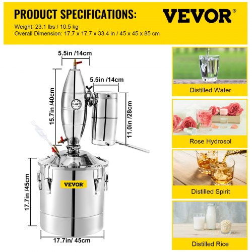 VEVOR Alkohol-Edelstahl-Brennerei 70L Schnapsbrenner Destille Edelstahl Alkohol-Destillierkolben Schwarzbrennerei Destillation