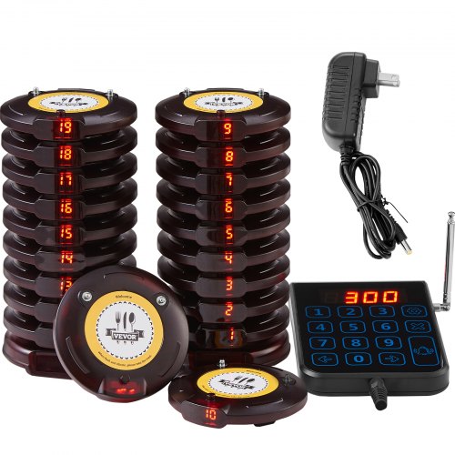 VEVOR Restaurant-Pager-System, Kabelloses Warteschlangensignal mit 500 m Reichweite, Piepser zur Rufannahme von Gästen mit Vibration und Blinken, 20 Pager für Imbisswagen, Kirche