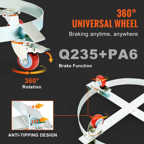 VEVOR 2x Fassroller 250L Transportroller Kohlenstoffstahl Rollbrett Innendurchmesser Ø 607mm Fasswagen mit 4 Universalrädern mit Bremsen Rollwagen Transportwagen zum Transport von Fass bis zu 454kg