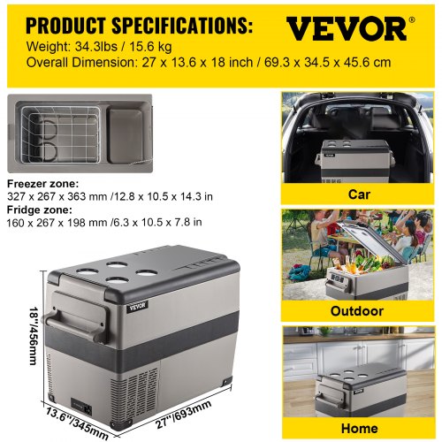 VEVOR Auto Kühlschrank 45L Kompressorkühlbox für Boot Lkw Auto usw Mini Kühlschrank 60W