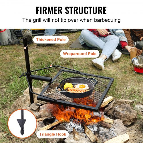 VEVOR Drehspieß Schwenkgrill Stahl 405 x 405 mm, Holzkohlegrill Tragbarer Grillrost Grillgestell 6 kg Belastbarkeit 300 ℃ Freistehend Spießbratengrill BBQ Grill Grillwagen Barbecue Camping