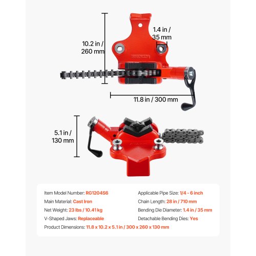 VEVOR Kettenschraubstock Rohrschraubstock Kettenspannvorrichtung 6,35-152,4mm