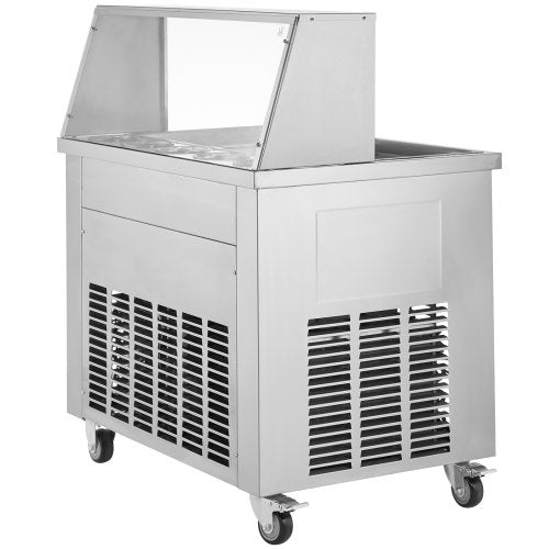 VEVOR Maschine für frittierte Eisrollen, 2 Stück 380 x 380 mm Quadratische Pfannen zum Frittieren von Eis, Kommerzielle Eismaschine aus Edelstahl mit Kompressor und 4 Schabern