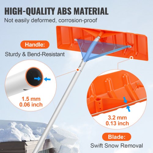 VEVOR Schneeschaufel Dach 64 cm, Einstellbereich 1,52 bis 6,4 m, Dachschneeräumer aus Aluminium und ABS Schaufel, Schneeschieber Schneeräumer Dachräumer mit Rutschfester Griff