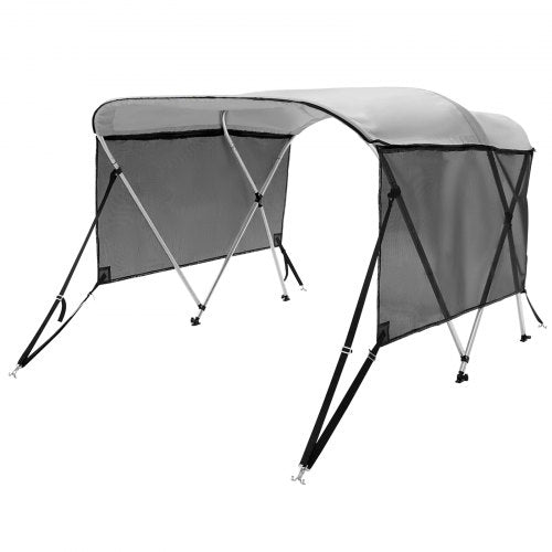 VEVOR 3-Bogen-Bimini-Top-Bootsabdeckung, 177–182 cm Einbaubreite 600D-Polyester-Überdachung, Bootsverdeck mit Abnehmbare Mesh-Seitenwände, Wasserdicht &amp; Sonnenschutz, inkl. Aufbewahrungsbox Hellgrau