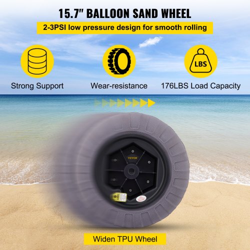 VEVOR 15,7 Zoll Ballonräder Reifen, TPU Strandräder Ersatz-Ballon-Sandreifen 80 kg Tragfähigkeit 2-3 PSI Niederdruck, für Kajakwagen Kanuwagen Strandwagen Gartenwagen Angelwagen – 2 Stück
