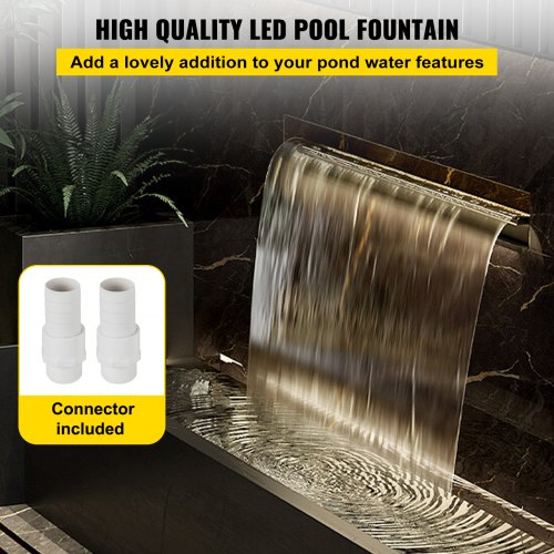 VEVOR Schwalldusche Wasserfall Poolfontäne Led 23,6  x 4,5 x 3,1  Poolbrunnen 1,3 Wasserfontäne 0,87 Dekoration Gartenteich