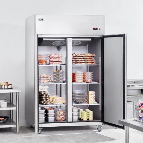 VEVOR Gewerbe-Gefrierschrank 1100 L, Gefrierschrank mit 2 Türen, Edelstahl-Gefrierschrank mit automatischer Abtauung, 6 verstellbaren Ablagen, Temperaturregelung von -25 bis -15 °C und 4 Rädern