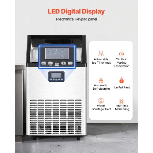 VEVOR Kommerzieller Eisbereiter Freistehende Eismaschine 58,97kg/Tag LED Anzeige