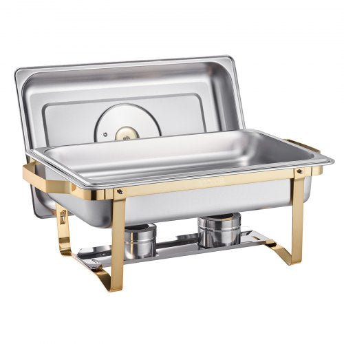 VEVOR Chafing Dish Set Speisenwärmer Edelstahl 7,5L 4 Behälter Gold Buffet
