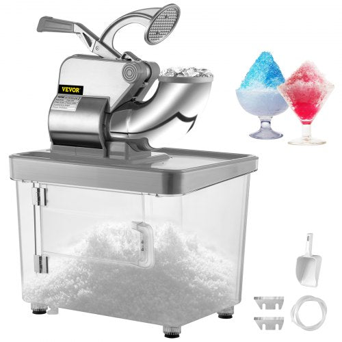 VEVOR Eiscrusher 3000 W Smoothie Maker Maschine mit Eisspeicherkapazität 34 L Silbriger Smoothie Mixer Edelstahl Maschine mit Doppelschneidkopf und