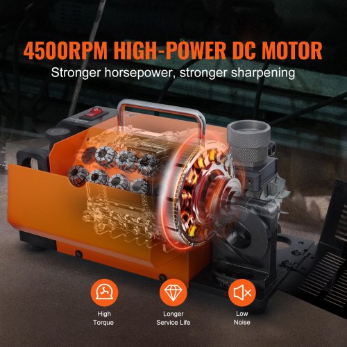 VEVOR Bohrerschleifgerät 120 W Bohrerschleifmaschine 4500 U/min Schärfstation 45# Stahl Bohrerschärfgerät 95-135° Einstellbarer Spitzenwinkel 11 Spannzangen Geeignet für Bohrerdurchmesser φ3–13 mm
