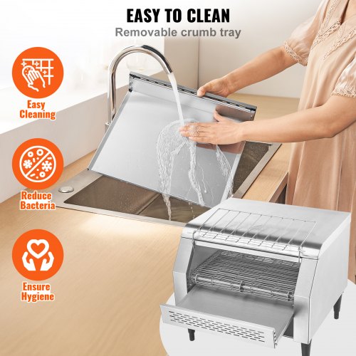 VEVOR Durchlauf-Toaster 1770 W Förderbandtoaster, Kettentoaster, Drei multifunktionale Betriebsarten 450 Scheiben pro Stunde, Kommerzieller Toaster Förderband Edelstal Restaurants, Bäckereien Silber