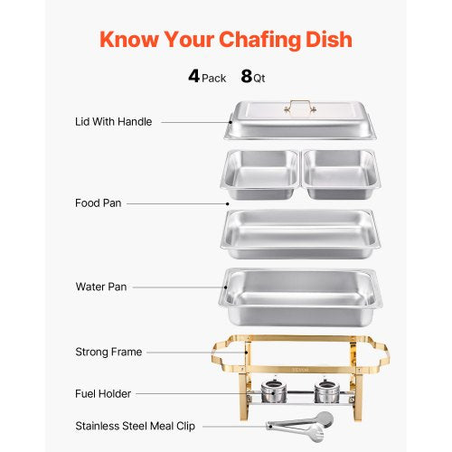 VEVOR Chafing Dish Set Speisenwärmer Edelstahl 7,5L/4L Buffet Gold Hochzeit