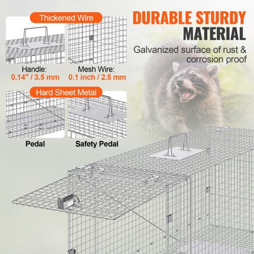 VEVOR Käfigfalle für lebende Tiere, 106,7 x 40,6 x 45,7 cm, humane Katzenfalle, Katzen, Eichhörnchen, Mäuse