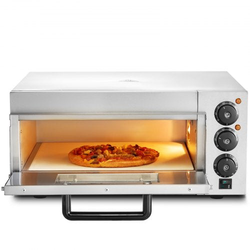 VEVOR Kommerzieller Pizzaofen Backofen 356mm Edelstahl Elektrisch 3 Drehknöpfe