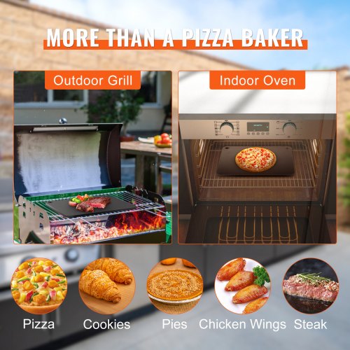 VEVOR Pizzastein Pizzastahl 406 x 368 x 10 mm, Pizzastahlplatte für den Ofen, Vorgewürzter Pizza-Backstein aus Q235-Kohlenstoffstahl mit Höherer Leitfähigkeit für Restaurants, Cafés, Straßenläden
