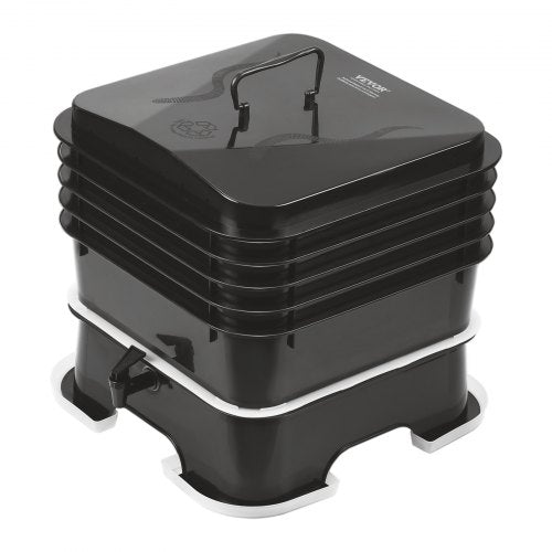 VEVOR Schnellkomposter 18-50L Gartenkomposter 400x400x650mm Thermokomposter HDPE-Kunststoff Kompostierer Inkl. 5 Schalen &amp; ein Auffangbehälter Kompostbehälter Kompostierung Reduzierung des Hausmülls