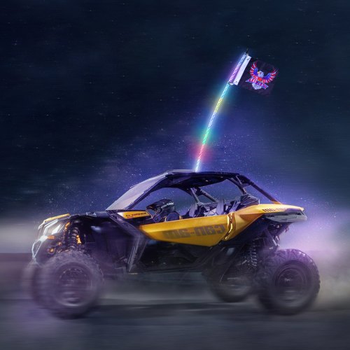 VEVOR 1 Stück 3 Fuß Peitschenlicht mit Federsockel, LED-Peitschenlicht mit App &amp; Fernbedienung, Wasserdichte 360°-Spiral-RGB-Peitsche mit Lauflicht &amp; 2 Flaggen, für UTVs, ATVs, Motorräder, RZR