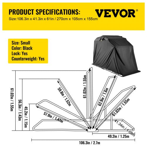 VEVOR Motorrad Abdeckungen, Faltgarage motorroller wasserdicht &amp; UV-geschützt, 270 x 105 x 155 cm Motorrad Garage wetterfest, Motorcycle Cover Moped Protective Tarpaulin Tent Oxford Roll Cover