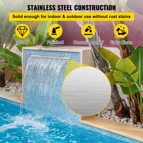 VEVOR Schwallduschen Wasserfall Pool aus Edelstahl Wasserfall Fontäne 60x26x8cm Schwallbrause 30mm Anschluss Schwalldusche Kompatibel