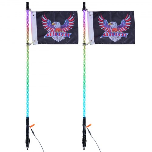 VEVOR 2 Stück Peitschenlicht mit Federbasis, LED-Peitschenlicht mit APP und Fernbedienung, Wasserdichte 360°-Spiral-RGB-Verfolgungslichtpeitsche mit 2 Flaggen, 914,4 mm LED Peitsche Licht UTVs, ATVs
