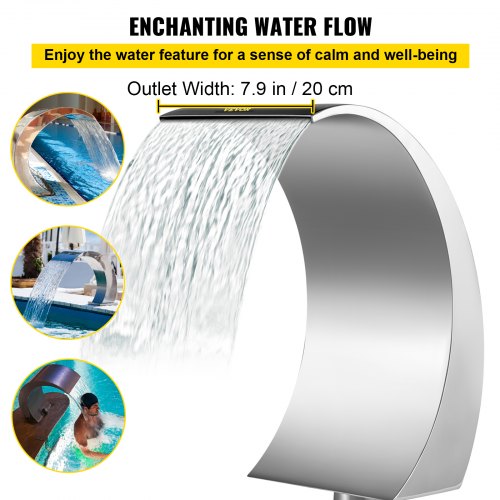 Pool-Wasserfallbrunnen, Edelstahlbrunnen, 20 cm x 40 cm, für Pool, Garten, Außenbereich