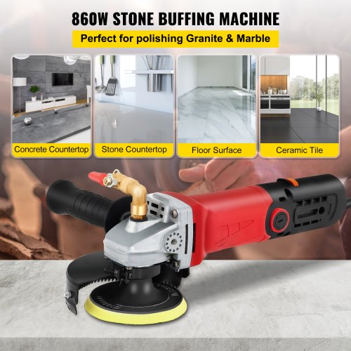 VEVOR Nasspolierer, 860 W / 220 V 4 Zoll NassPoliermaschine mit variabler Geschwindigkeit &amp; Granit-Diamantpolierkissen Betonpoliermaschine Steinpoliermaschine für Granit / Marmor / Beton / Stein