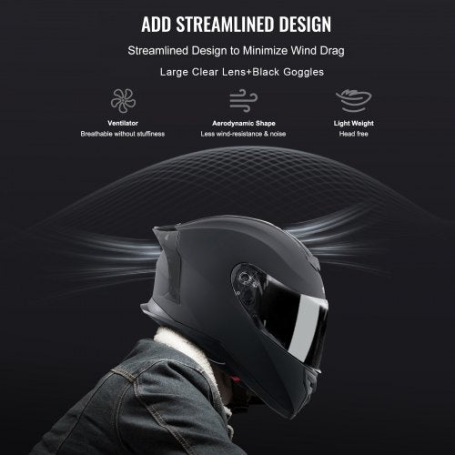 VEVOR Integralhelm Motorrad Motocrosshelm Motorradhelm 57-58cm Schwarz Größe M