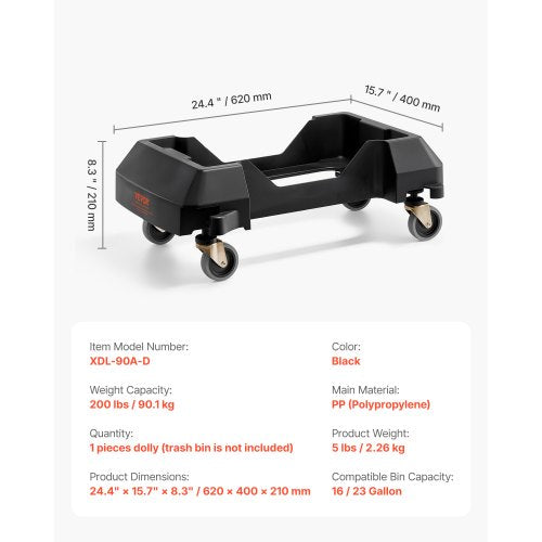 VEVOR Mülleimer Dolly Mülltonnenwagen passend für 60,6/87L Behälter 90kg