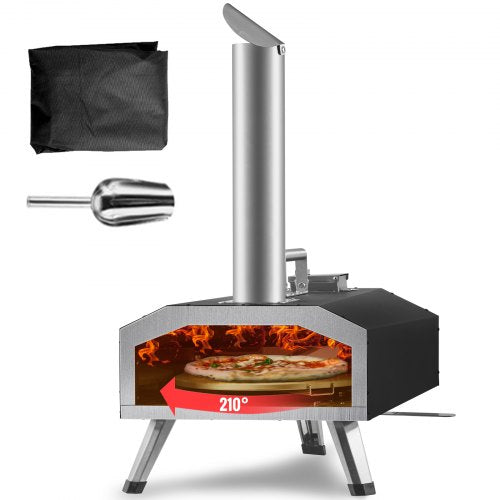 VEVOR Tragbarer Pizzaofen Outdoor 304,8 mm, Gas Holzpellets Holzkohle Pizzaofen, Edelstahl Pizzaofen, Max. 540 ℃ Holzpelletsschaufel &amp; Pizzastein &amp; Tragetasche –  Premium Pizza Holzofen für Garten
