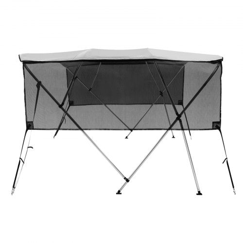 VEVOR 4-Bogen-Bimini-Top-Bootsabdeckung, 216–228 cm Einbaubreite 600D-Polyester-Überdachung, Bootsverdeck mit Abnehmbare Mesh-Seitenwände, Wasserdicht &amp; Sonnenschutz, inkl. Aufbewahrungsbox Hellgrau