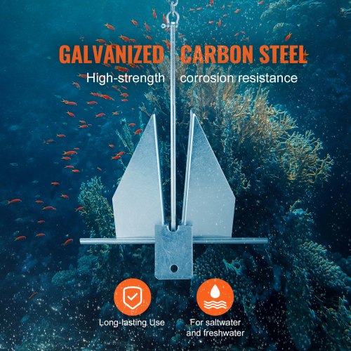 VEVOR Fluke-Ankerset Feuerverzinkter Fluke-Anker 4 kg aus Stahl mit 2,4 m Kette, 22,86 m Seil und zwei 9 mm Schäkeln, Bootsanker für kleine Schiffe unter 5,49 m, Meere, Flüsse und Küsten