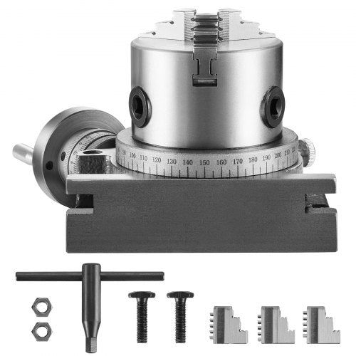 VEVOR Drehtisch für Fräsmaschinen, 4''/100 mm, horizontales vertikales Modell, Präzisionsfräsdrehtisch, mit 3,1''/80 mm 3-Backenfutter, M10-T-Bolzenmuttern, für Frästechnik-Indizierungswerkzeuge