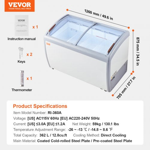 VEVOR 362L Kommerzielle Eisvitrine Gelato-Tauch-Gefrierschrank Eiscreme-Vitrine