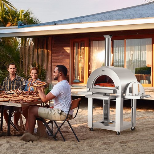 VEVOR 22" Outdoor-Pizzaofen, tragbarer Pellet-/Gasofen mit Rollen für Camping