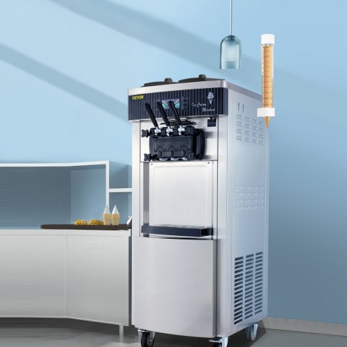 VEVOR Speiseeisbereiter Stehende Kommerzielle Softeismaschine Eismaschine Ice Cream maker 220V Edelstahl Maschine mit Eikegel