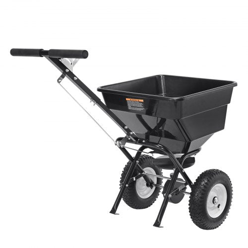 VEVOR Streuwagen 56L Saatgutstreuer 1145x545x830mm Düngerstreuer 0–3m Streubreite Schleuderstreuer 45kg Gewichtskapazität Handstreuer Streuhandwagen Q235-Rahmen Kunststoffrad Salzstreuer